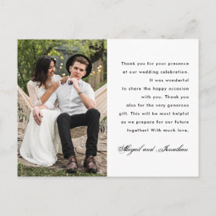 Einfaches Ein-Foto Hochzeit Dankeschön Nachricht Postkarte