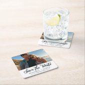 Einfaches Ein-Foto Hochzeit rettet die Date Navy Rechteckiger Pappuntersetzer (Vor Ort)