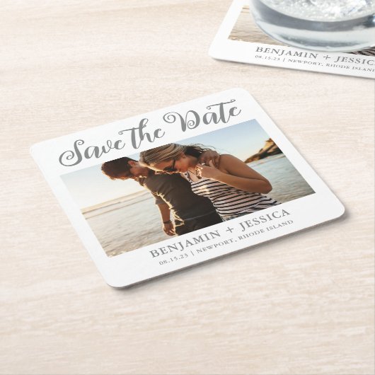 Einfaches Ein-Foto-Hochzeit speichern Sie das Datu Rechteckiger Pappuntersetzer (angewinkelt)