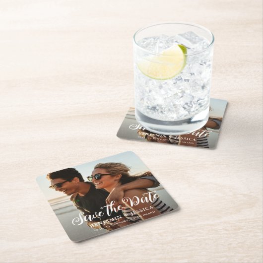 Einfaches Ein-Foto-Hochzeit speichern Sie das Datu Rechteckiger Pappuntersetzer (Vor Ort)