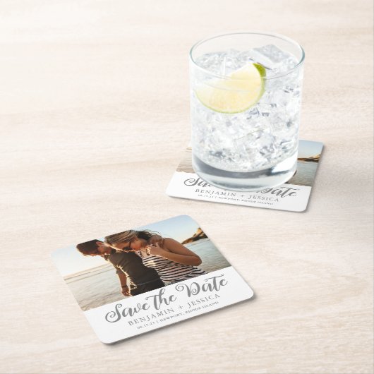 Einfaches Ein-Foto-Hochzeit speichern Sie das Datu Rechteckiger Pappuntersetzer (Vor Ort)