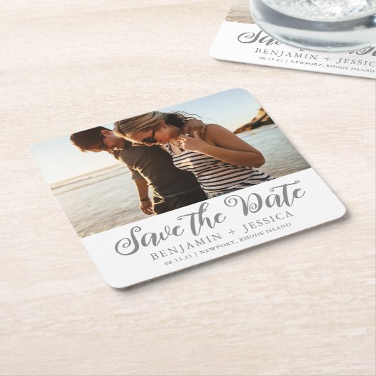 Einfaches Ein-Foto-Hochzeit speichern Sie das Datu Rechteckiger Pappuntersetzer (angewinkelt)