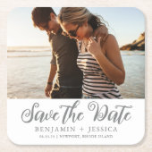 Einfaches Ein-Foto-Hochzeit speichern Sie das Datu Rechteckiger Pappuntersetzer (Vorderseite)