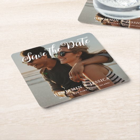 Einfaches Ein-Foto-Hochzeit speichern Sie das Datu Rechteckiger Pappuntersetzer (angewinkelt)