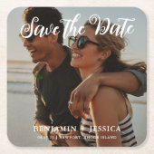 Einfaches Ein-Foto-Hochzeit speichern Sie das Datu Rechteckiger Pappuntersetzer (Vorderseite)