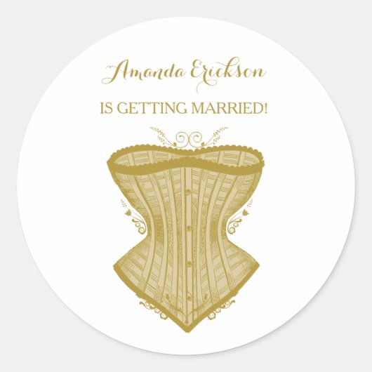 Einfaches Elegance Gold Corset Lingerie Brautparty Runder Aufkleber (Vorderseite)