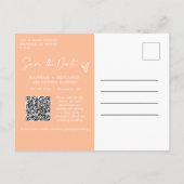 Einfaches Eleganpeach Save the Date QR Code Foto Postkarte (Rückseite)