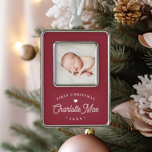 Einfaches Elegant Baby's First Christmas Foto Rahmen-Ornament Silber