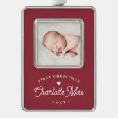 Einfaches Elegant Baby's First Christmas Foto Rahmen-Ornament Silber (Vorderseite)