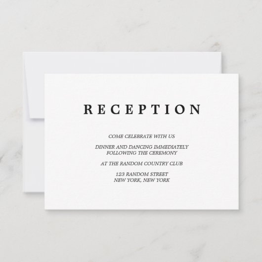 Einfaches Elegant | Classic Wedding Reception Card Einladung (Vorderseite)