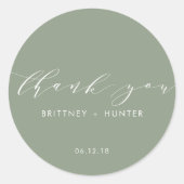 Einfaches Elegant Danke für die Hochzeit Grün Runder Aufkleber (Vorderseite)