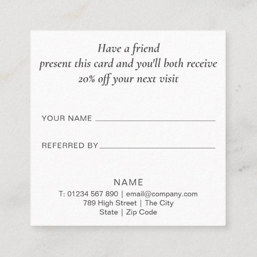 Einfaches Elegant Empfehlungskarte (Rückseite)