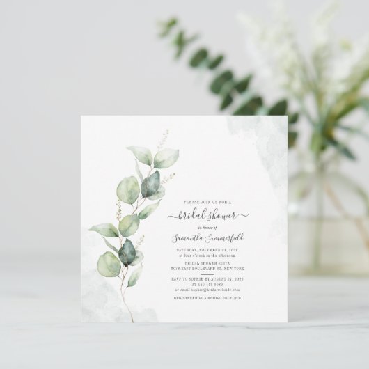 Einfaches Elegant Eukalyptus Grünes Brautparty Einladung (Stehend Vorderseite)