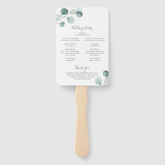 Einfaches Elegant Grüne Eukalyptus Wedding Program Fächer (Rückseite)