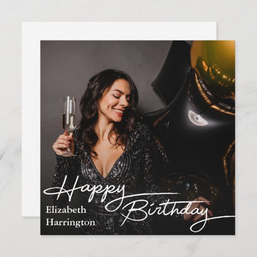 Einfaches Elegant Happy Birthday Foto Ankündigung (Vorne/Hinten)
