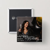 Einfaches Elegant Happy Birthday Foto Button (Vorne & Hinten)