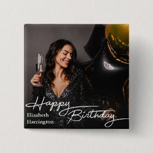 Einfaches Elegant Happy Birthday Foto Button