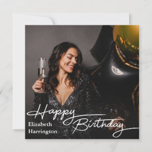 Einfaches Elegant Happy Birthday Foto Dankeskarte
