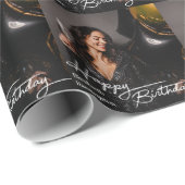 Einfaches Elegant Happy Birthday Foto Geschenkpapier (Rolleneckpunkt)