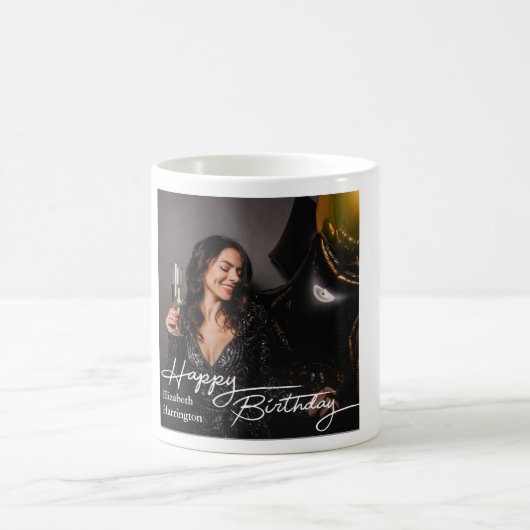 Einfaches Elegant Happy Birthday Foto Kaffeetasse (Mittel)