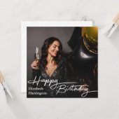 Einfaches Elegant Happy Birthday Foto Karte (Vorderseite/Rückseite Beispiel)