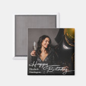Einfaches Elegant Happy Birthday Foto Magnet (Vorderseite/Rückseite)