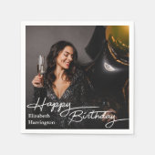 Einfaches Elegant Happy Birthday Foto Serviette (Vorderseite)