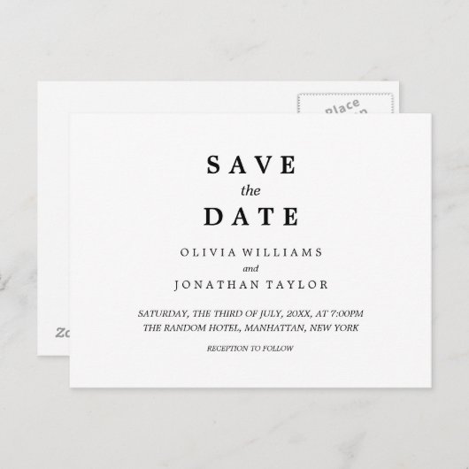 Einfaches Elegant | Hochzeit Speichern Sie die Pos Ankündigungspostkarte (Vorne/Hinten)