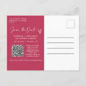 Einfaches Elegant Magenta Save the Date QR Code Fo Postkarte (Rückseite)