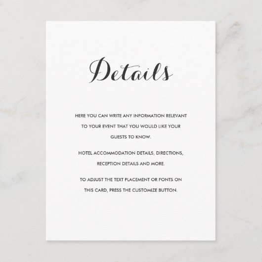 Einfaches Elegant | Modern Wedding Details Card Begleitkarte (Vorderseite)
