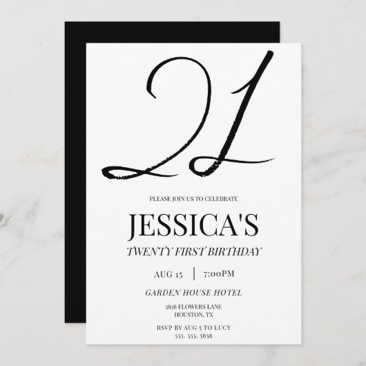 Einfaches Elegant Unisex 21. Geburtstag Party Einladung (Vorne/Hinten)