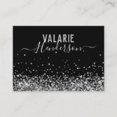 Einfaches Eleganter Black Silver Script Glitzer Visitenkarte (Vorderseite)