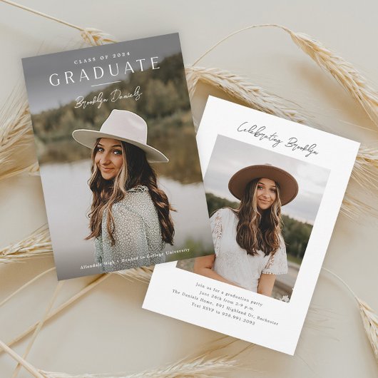 Einfaches Eleganter Script Name Foto Abschluss Einladung