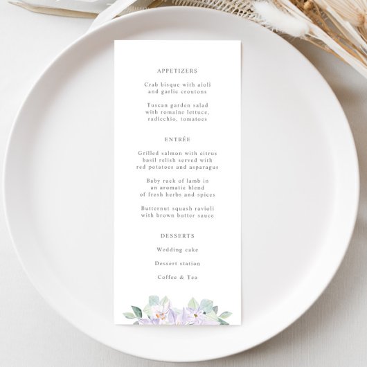 Einfaches elegantes Abendessen am Lilac Watercolor Menükarte
