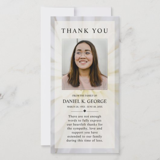 Einfaches Elegantes Beileid Gedenkfeier Foto Dankeskarte (Vorderseite)