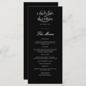 Einfaches elegantes Black Formal Wedding Menu Menükarte (Vorne/Hinten)