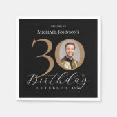 Einfaches elegantes Black Gold Foto 30. Geburtstag Serviette (Vorderseite)