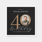 Einfaches elegantes Black Gold Foto 40. Geburtstag Serviette (Vorderseite)