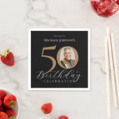 Einfaches elegantes Black Gold Foto 50. Geburtstag Serviette (Beispiel)