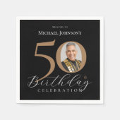 Einfaches elegantes Black Gold Foto 50. Geburtstag Serviette (Vorderseite)