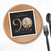 Einfaches elegantes Black Gold Foto 90. Geburtstag