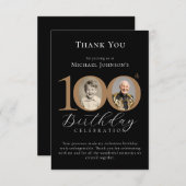 Einfaches elegantes Black Gold Foto zum 100. Gebur Dankeskarte (Vorne/Hinten)