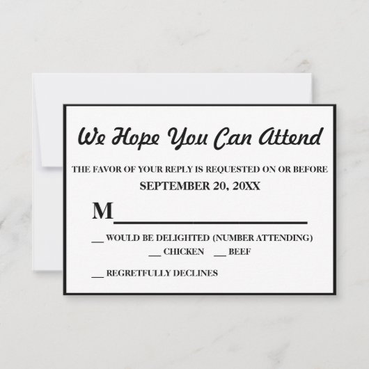 Einfaches elegantes Black Wedding RSVP Karte (Vorderseite)