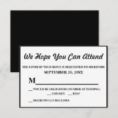 Einfaches elegantes Black Wedding RSVP Karte (Vorne/Hinten)