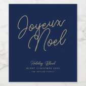 Einfaches Elegantes Blue & Gold Joyeux Weihnachten Weinetikett (Einzelnes Label)