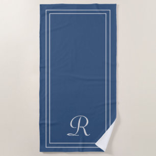 Einfaches, elegantes Blue Monogram Beach Handtuch