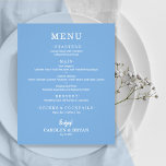 Einfaches, elegantes Blue Wedding Menü<br><div class="desc">Diese kleinen, blauen Dinner-Menükarten sind ein preiswertes Papier mit einem Gewicht von 80 lb. und bieten eine Auswahl an Speisen in elegantem weißem Schriftzeichen. Ideal für einen modernen Hochzeitsempfang, ein Hochzeitsdinner, ein Jubiläum-Party oder eine besondere Veranstaltung mit einem Sit-down-Dinner. *Maßnahmen 4, 5" x 5, 6" (oder wählen Sie aus 2...</div>