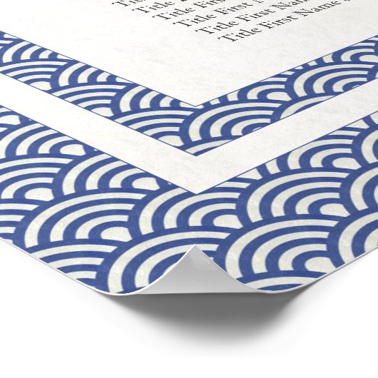 Einfaches elegantes Blue+White Seigaiha Seating Ch Poster (Ecke)