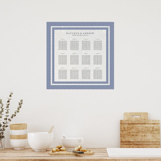 Einfaches elegantes Blue+White Seigaiha Seating Ch Poster (Küche)