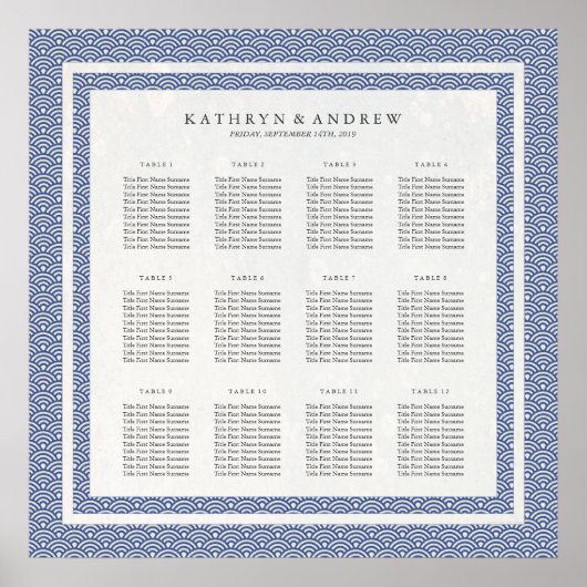 Einfaches elegantes Blue+White Seigaiha Seating Ch Poster (Vorne)